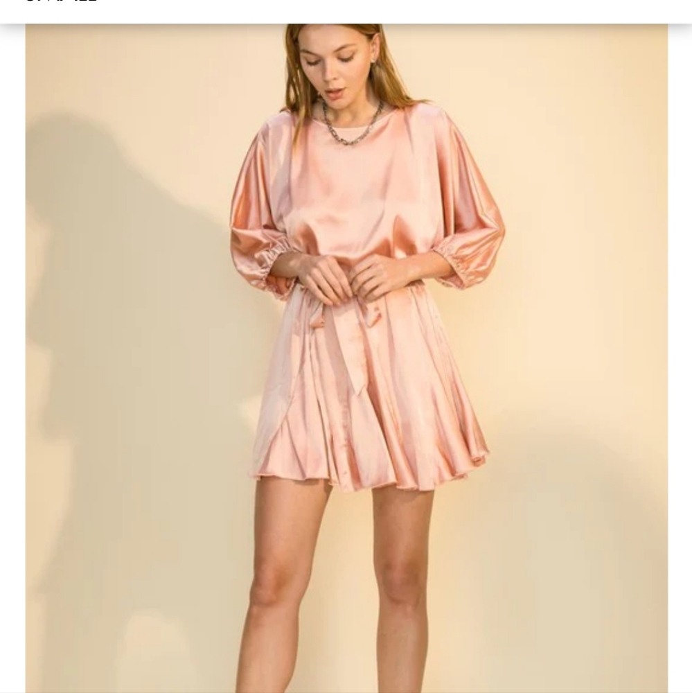 Long Sleeve Satin Blush Pink Mini Dress